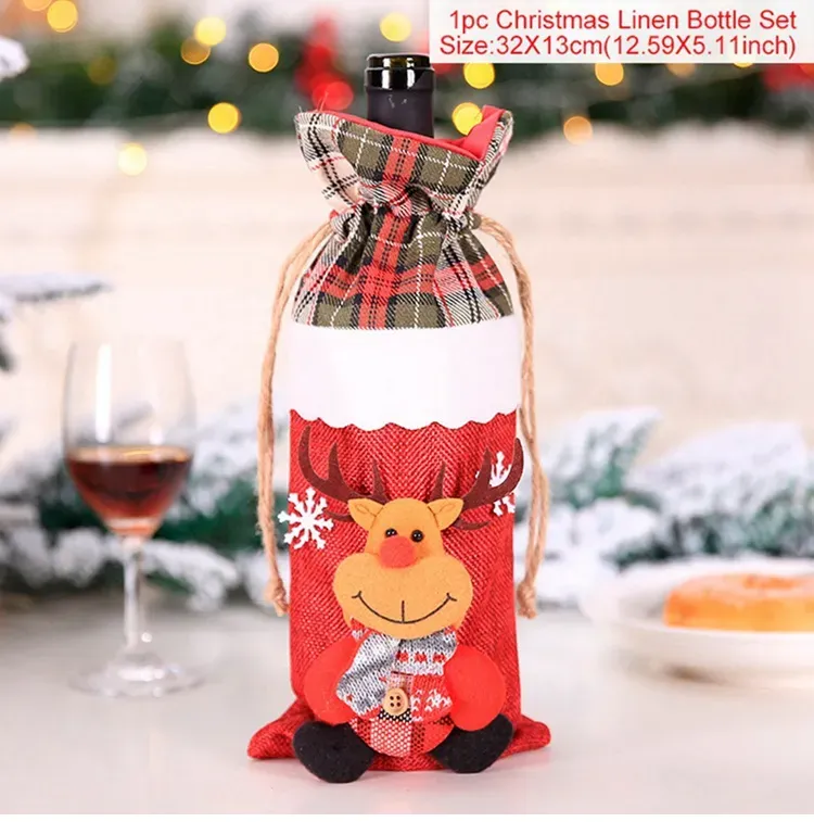 Décoration de Noël classique Santa Claus Wine Bottle Cover Christmas Ornements de Noël Bonne année DÉCOR