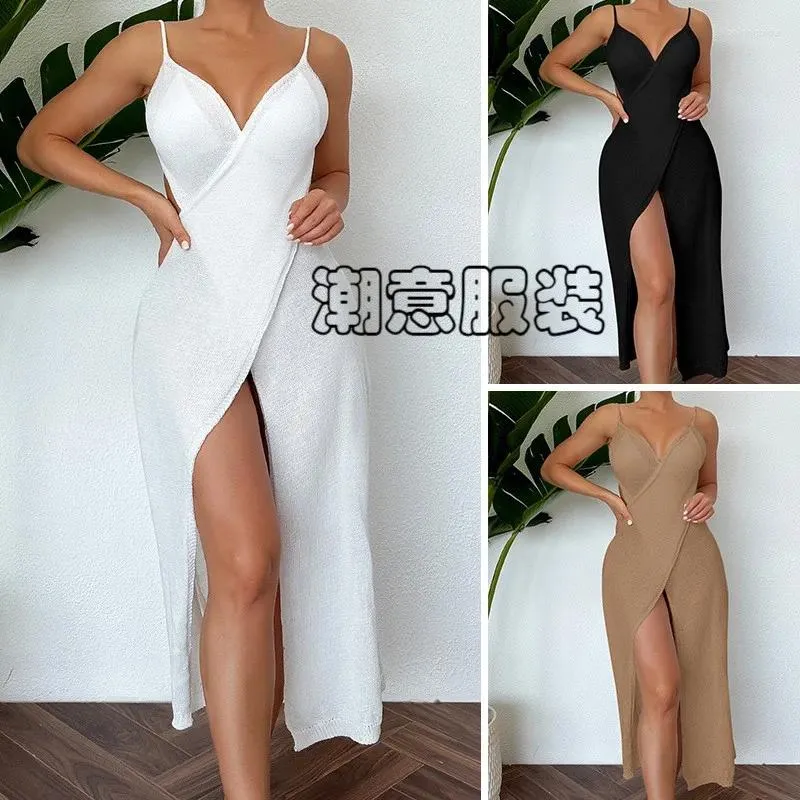 Cover Up Beach Women Outing Bath exits 2024 gebreide halter sexy holle spleet randkleding vaste polyester pareo sundress