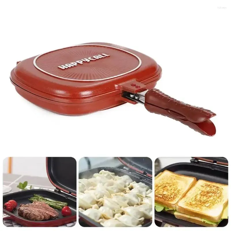 PANS 28/32 cm Double côté grill fry poêle ustensiles de cuisine en acier inoxydable steak de cuisine accessoires de cuisson