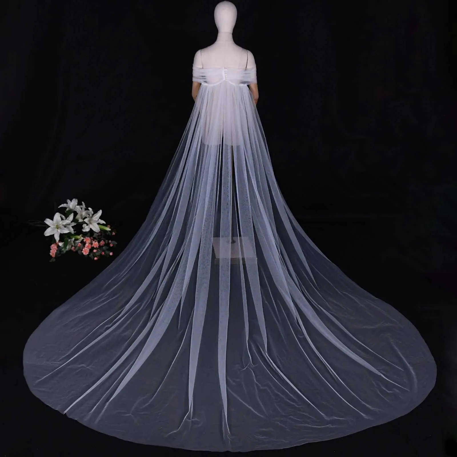 Bijuterii de păr VG87 Catedrală Mireasă Pelerină Voal Bolero Jachetă Femei Plus Size Șal Accesorii Mireasă Palton de Nuntă_voghion.com