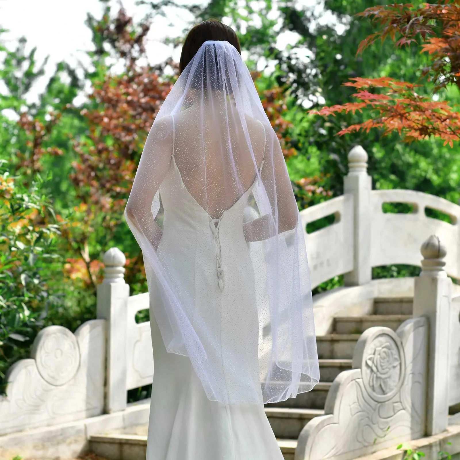 Champagne Bridal Veil 1 Tier Soft Tulle Veil For Wedding Bride_voghion.com