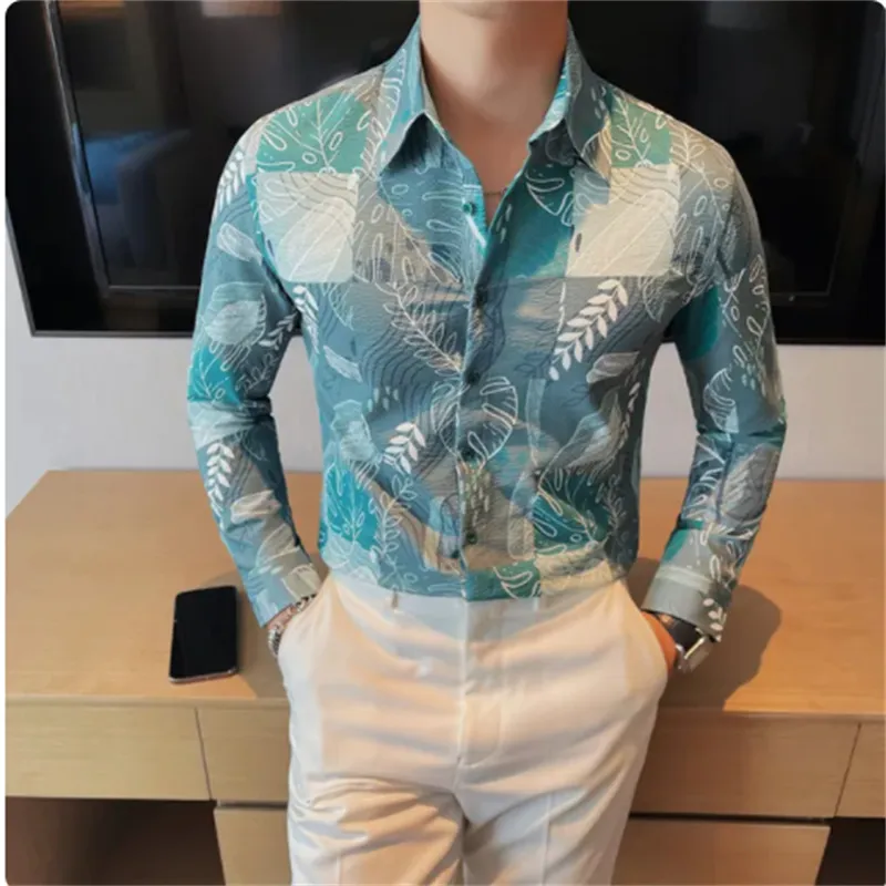 CAMISAS de Hombre Wysokiej jakości męska koszula Koreańska luksusowa odzież Slim Fit Long Rleeve Floral Shirts for Men Duże rozmiar bluzki 4xl