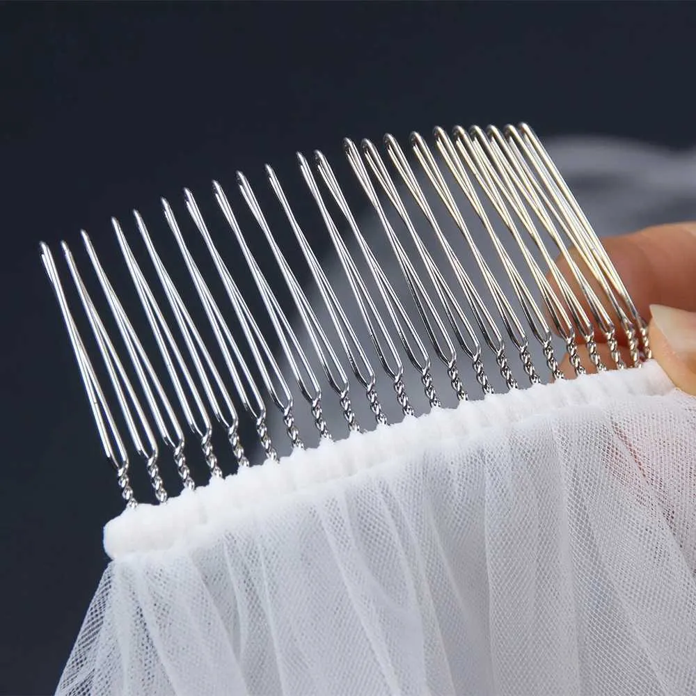 Haarschmuck Perlen Perlenbesetzter Brautschleier 2-stufig lang Kathedralschleier Bandkante mit Kamm Tropfenstil Brautkleider_voghion.com