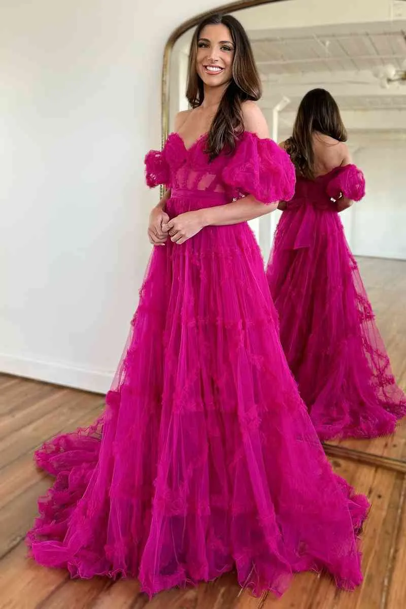 Abito da ballo rosa caldo fucsia abiti da sera formali per la festa del secondo ricevimento abiti da fidanzamento di compleanno Robe de soiree 02