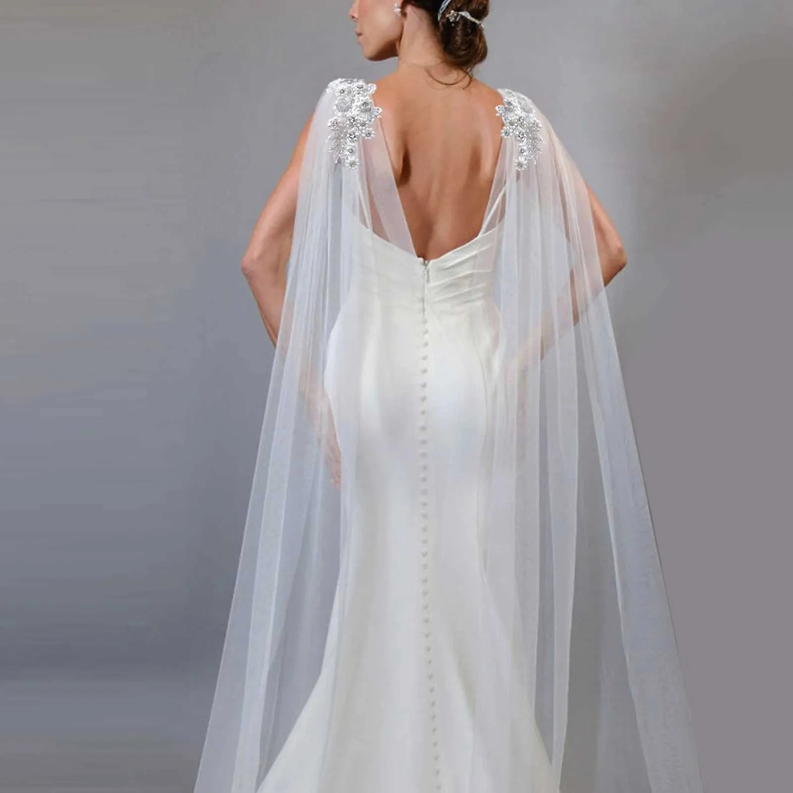 Bruids cape sluier voor dames bruiloft schouderbedekking tule_voghion.com