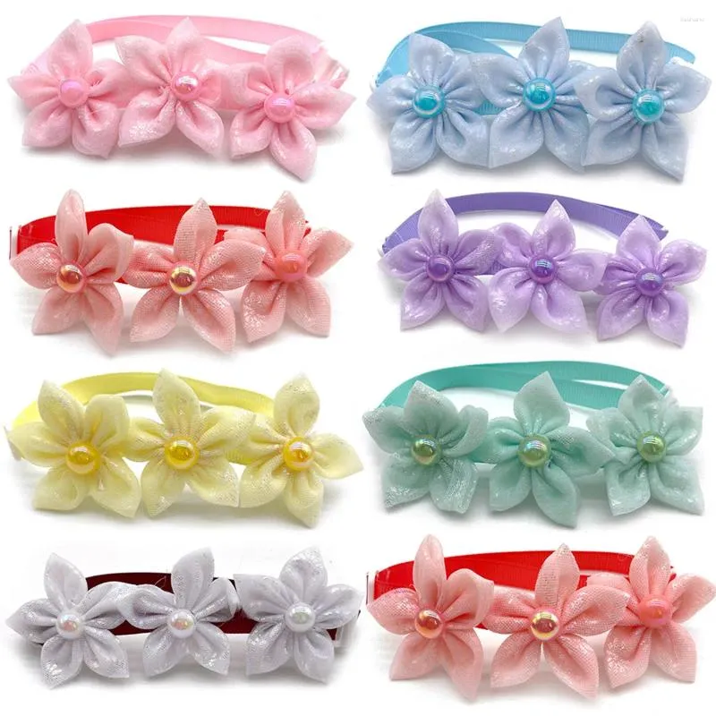 Dog Apparel 30/50Pcs Small Bow Tie Yarn Flower Pattern Style Pet Collar Dogs Accessories Grooming Products