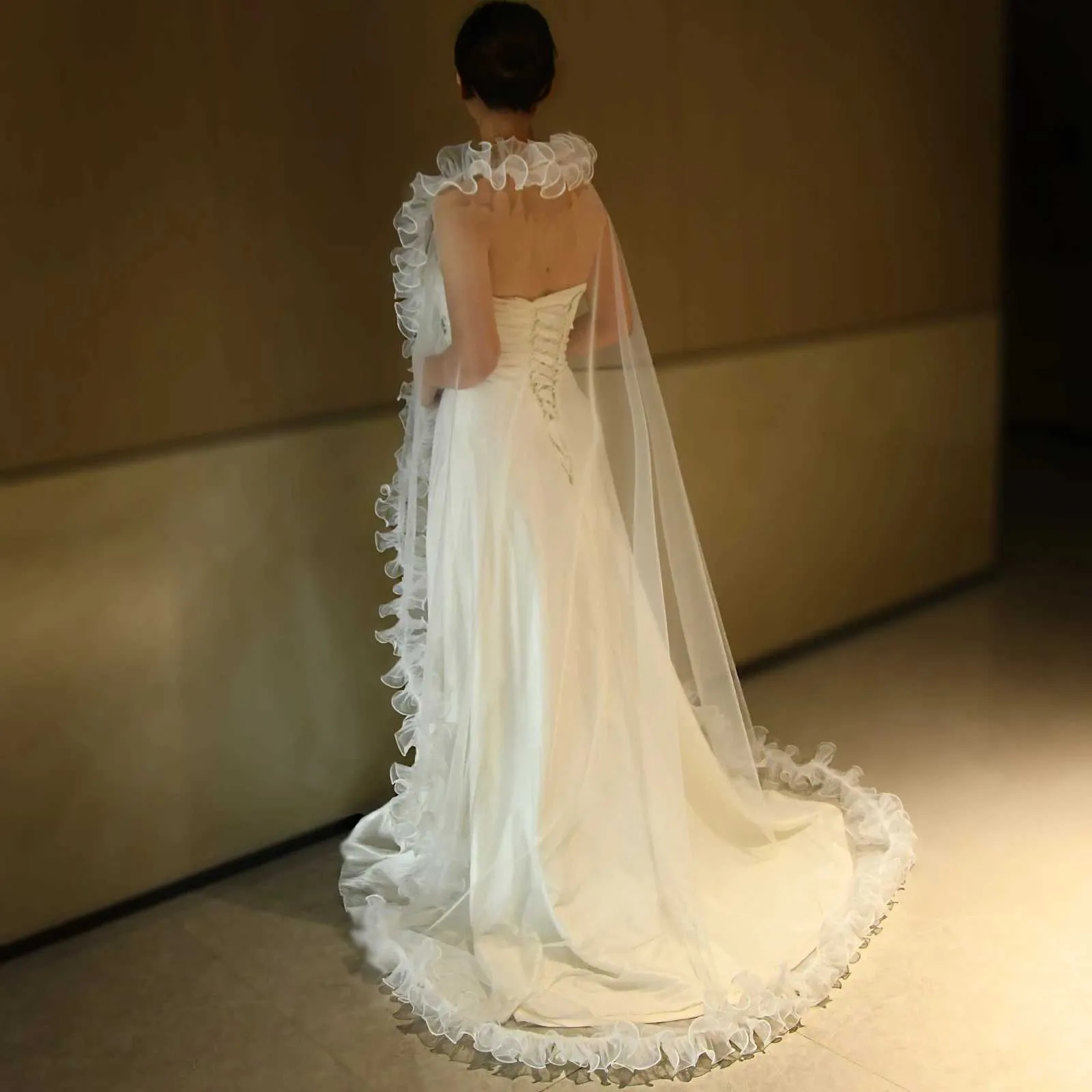 Hair Jewelry V212 Bridal Veils with Chic Ruffles NO COMB Veil Bolero Shawl Removable Wedding Accessory_ipsvogv.com
