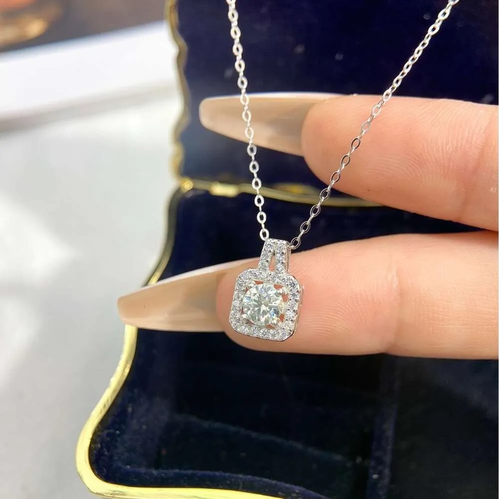 S925 Silver Tiffanyjewelry Heart Pendants Mo Sangshi Temperament Square Diamond Pendant Collar Chain Halsband Tiktok Live