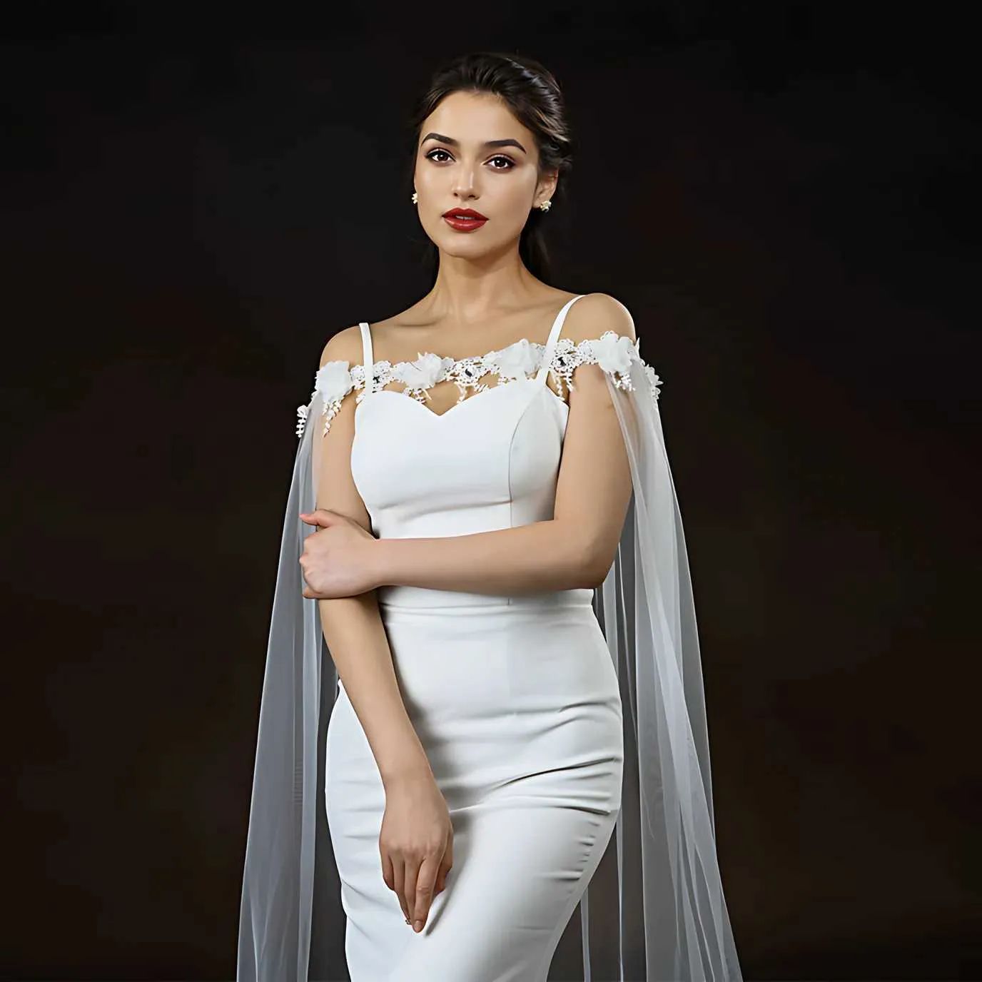 Haarschmuck Damen Cape Brautumhang Schleier Lang Kathedralenstil Schal Hochzeitskleid Zubehör für Schulterdekoration_voghion.com