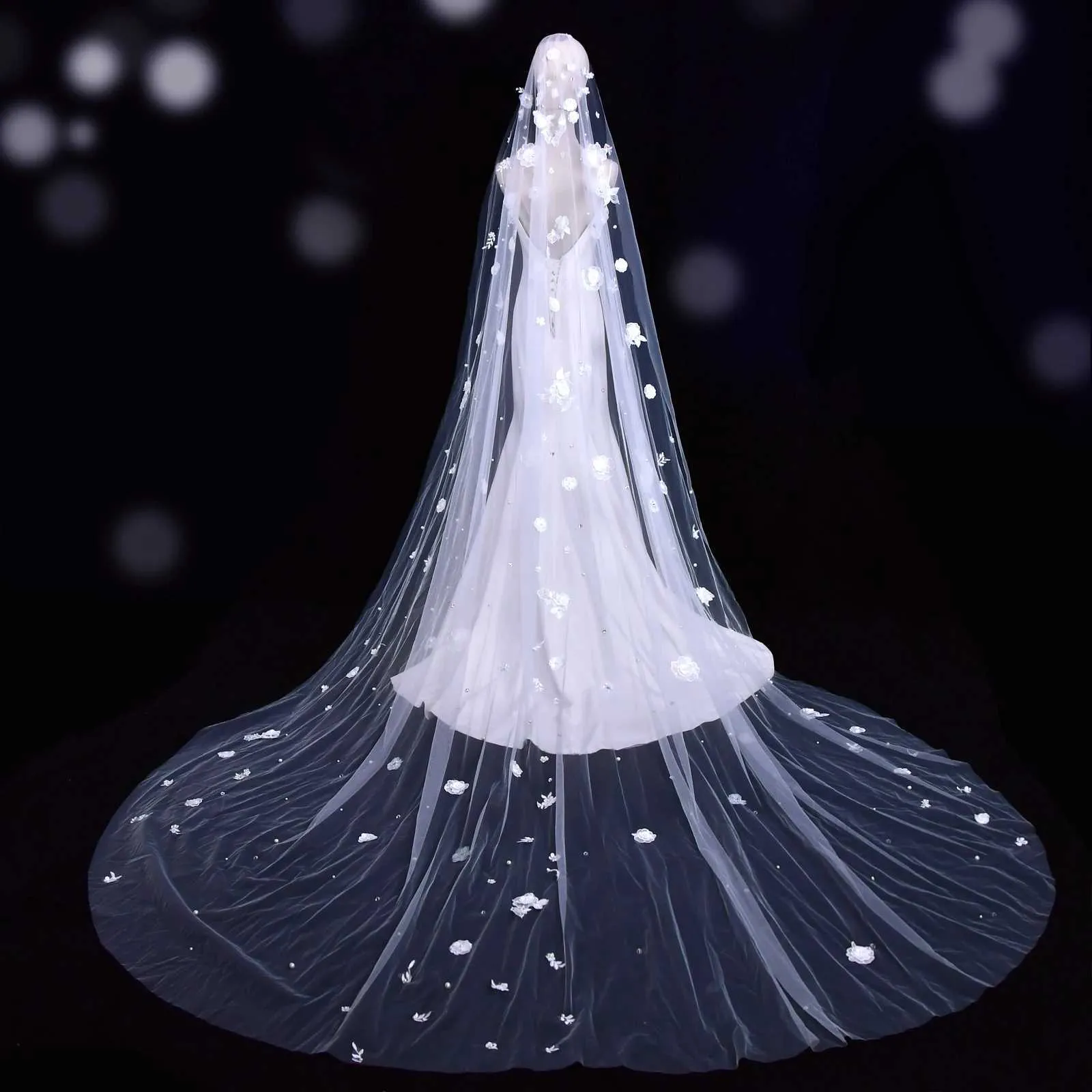 Gioielli per capelli V120 Strass larghi Velo da sposa in cristallo Fiori Perle lunghe da cattedrale Perline Accessori da sposa Illusion_voghion.com