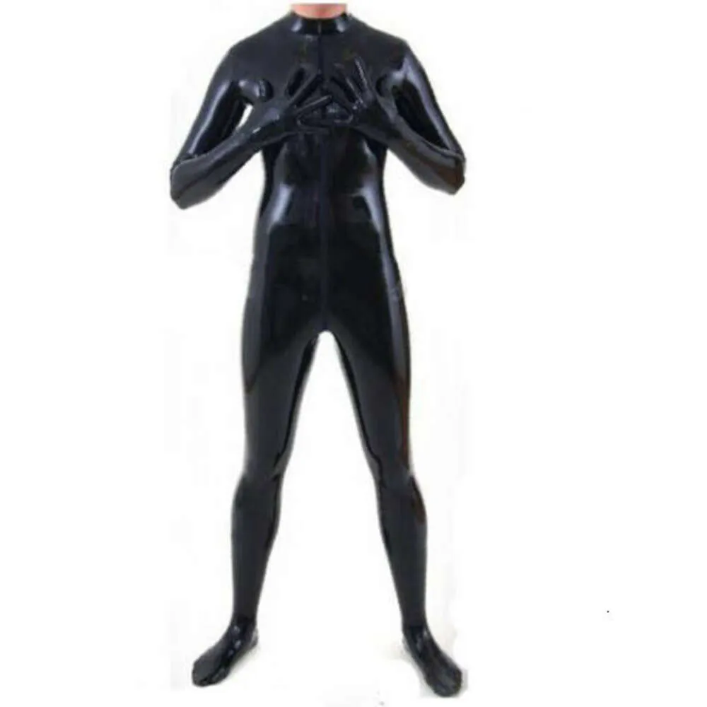 100% latex gummi gummi svart jumpsuit cosplay tight montering byxor 0,4 mm s-xxl catsuit dräkter