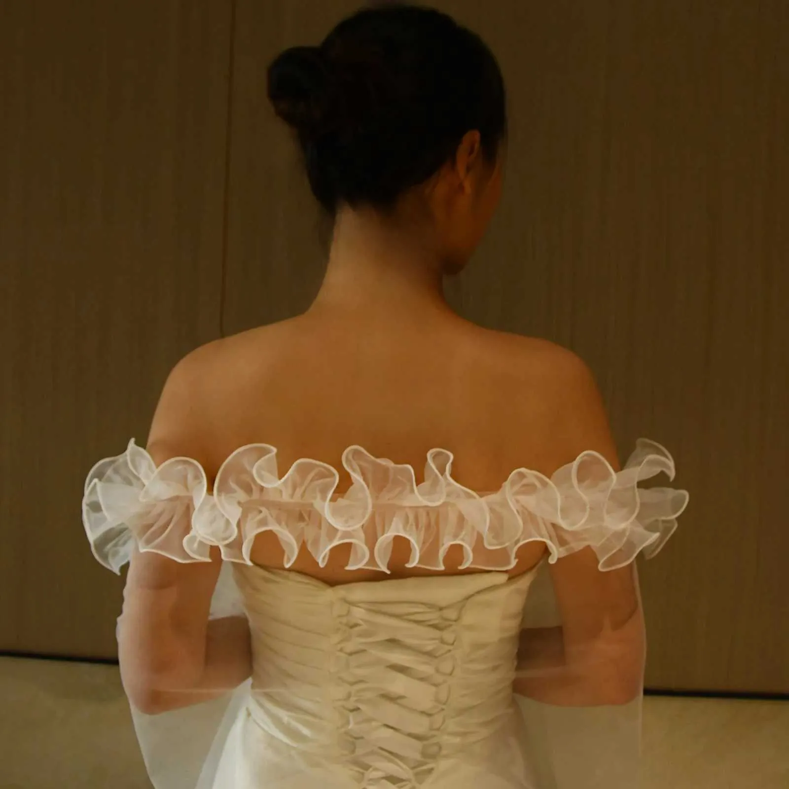 Hair Jewelry V212 Bridal Veils with Chic Ruffles NO COMB Veil Bolero Shawl Removable Wedding Accessory_ipsvogv.com
