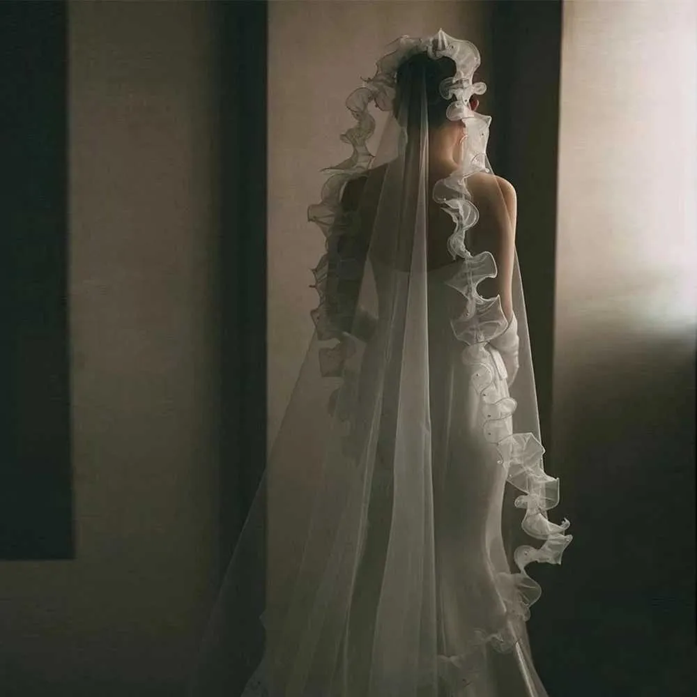 Hair Jewelry Romantic Bridal Veils 1 Tier Rigid Organza Ruffled Edges Veil NO COMB Wedding Bride Accessories VP72_voghion.com
