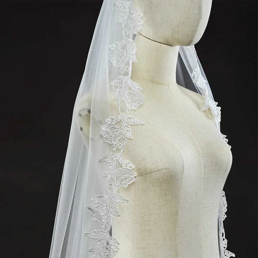 Bijoux de cheveux longs voiles de mariée avec peigne voile à 1 niveau bord festonné bordure en dentelle longueur cathédrale accessoires de mariage pour_voghion.com