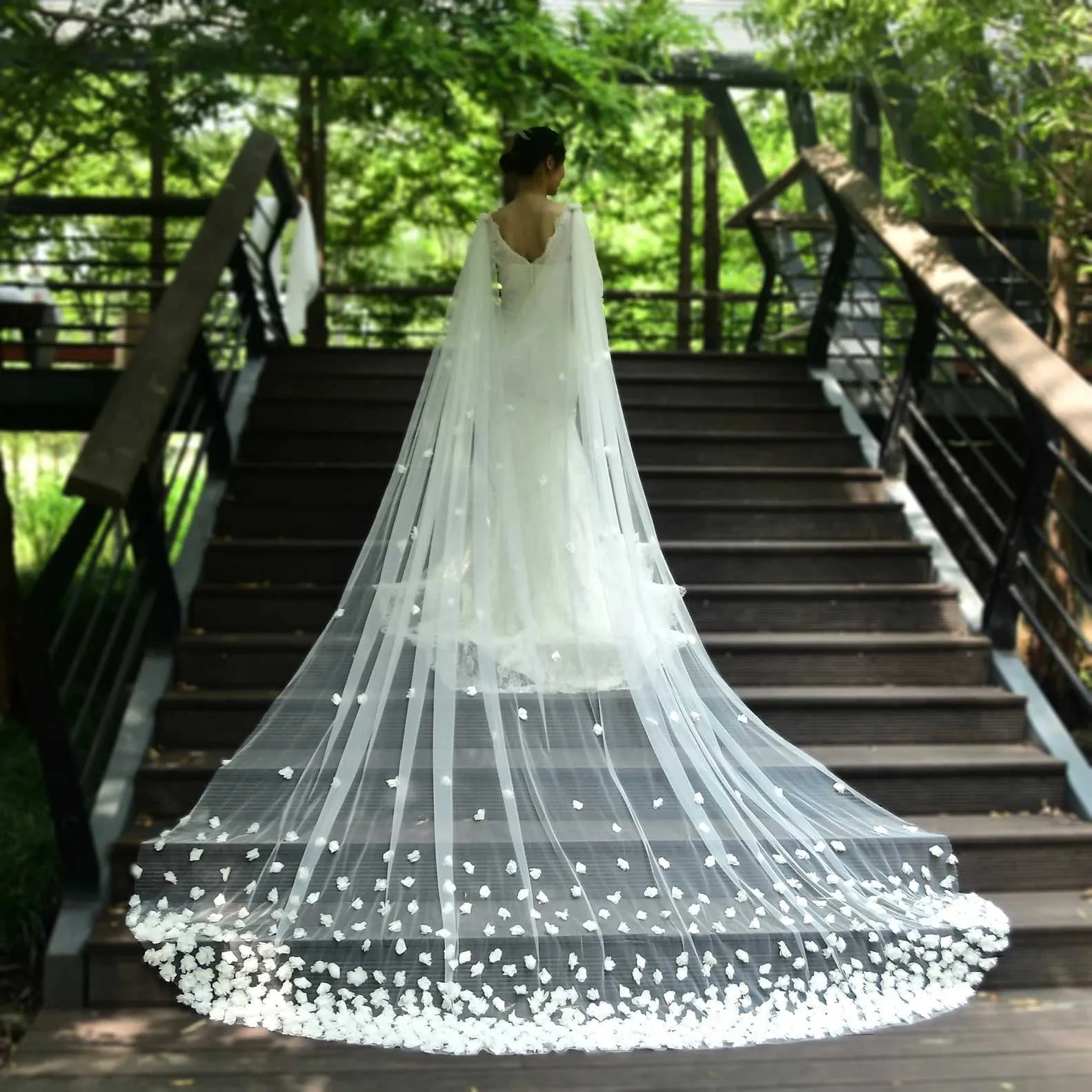 Bijoux de cheveux femmes VG44 voiles de mariée longue cathédrale style soirée cape veste femmes épaules nues boléro mariage_voghion.com