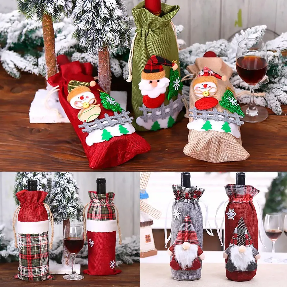 シンプルなクリスマスデコレーションサンタクロースワインボトルカバークリスマス装飾