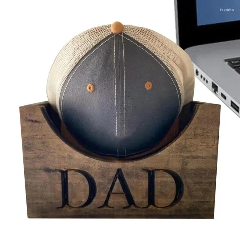 Hooks Baseball Hat Box Storage Wood With DAD Carved Wooden Stylish Display Rack ForBedroom Desktop