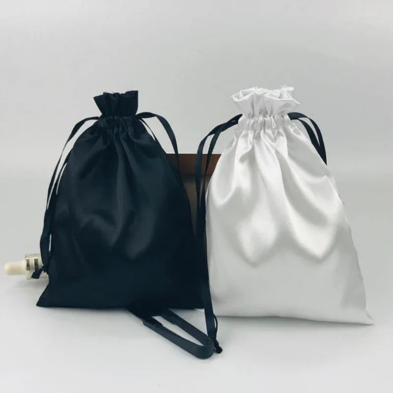 Gift Wrap 50pcs Satin Drawstring Bag Hair Extenssions Cosmetic Beauty Case Shoes Makeup Silk Packaging Dustproof Sachet Custom Logo