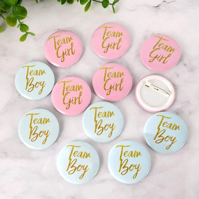 Decorazione per feste 12 pezzi Team Boy Girl Pins Pins Blue Pink Badges Baby Shower Birthday Or Gender Reveal Forniture