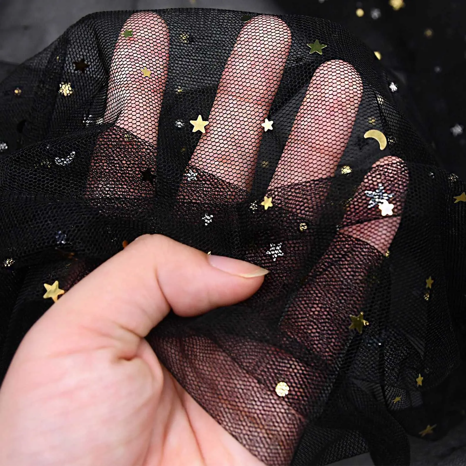 Hair Jewelry V209 Black Bridal Veils 1 Tier Wedding Veil Sparkly Gold Draped Veu Shining Star Moon Bronzing Glitter_voghion.com