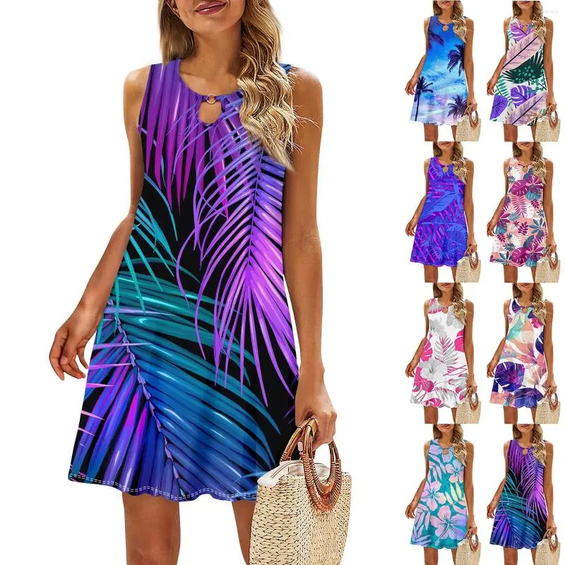 Casual Dresses Women's Summer Funny Printed Tank Sleeveless Dress Hollow Out Loose Slim-Type Beach Vestidos Femenino