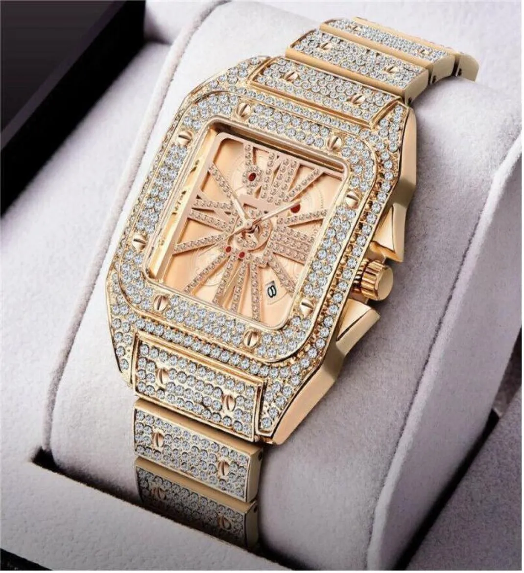 Polshipchates hiphop coole Men039S horloges luxe diamant kwarts pols horloge kalender square ijs uit reloj hombre drop6512266