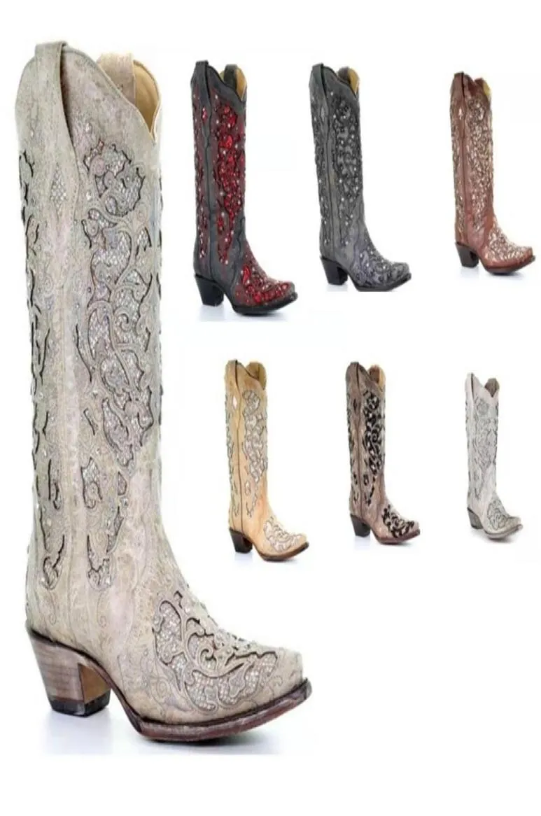 Kobiety Taupe Inkrustowane zachodnie kowboja buty europejskie buty amerykańskie retro moda gęsta obcas Kobiety xm437 2111054927629