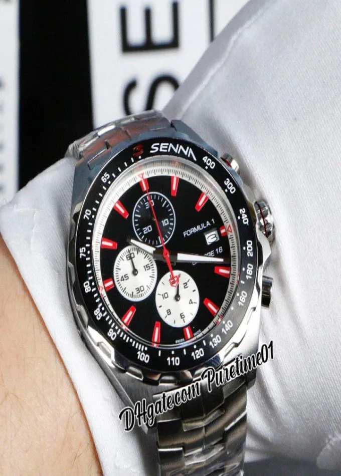 1 Senna Miyota Quartz Chronograph Mens Watch White Inner Black Down Black Red Stick Markers Bracelet en acier inoxydable Montres PureTime01 Z43A13304811