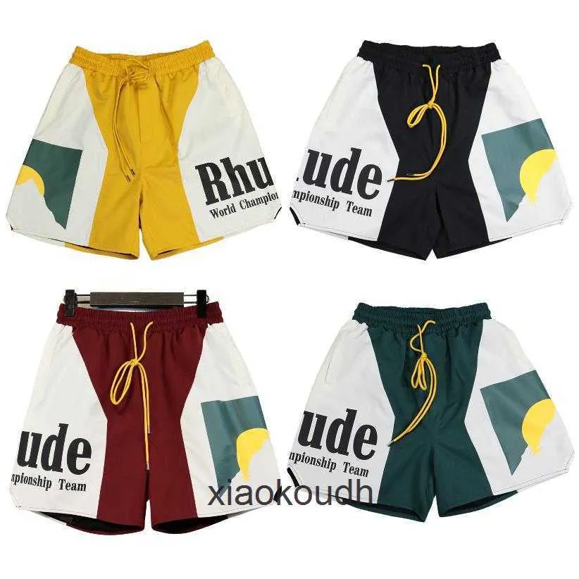 Rhude high end designer shorts för modemän och kvinnors solnedgångsbrev utskrift färgade sport shorts avslappnad med 1: 1 original etiketter