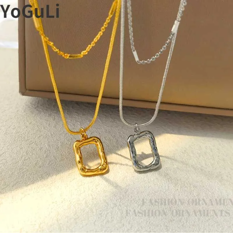 Pendant Necklaces Simple Design Square Pendant Necklace Tren Jewelry Popular Style Double Layer High Quality Chain Necklace J240513