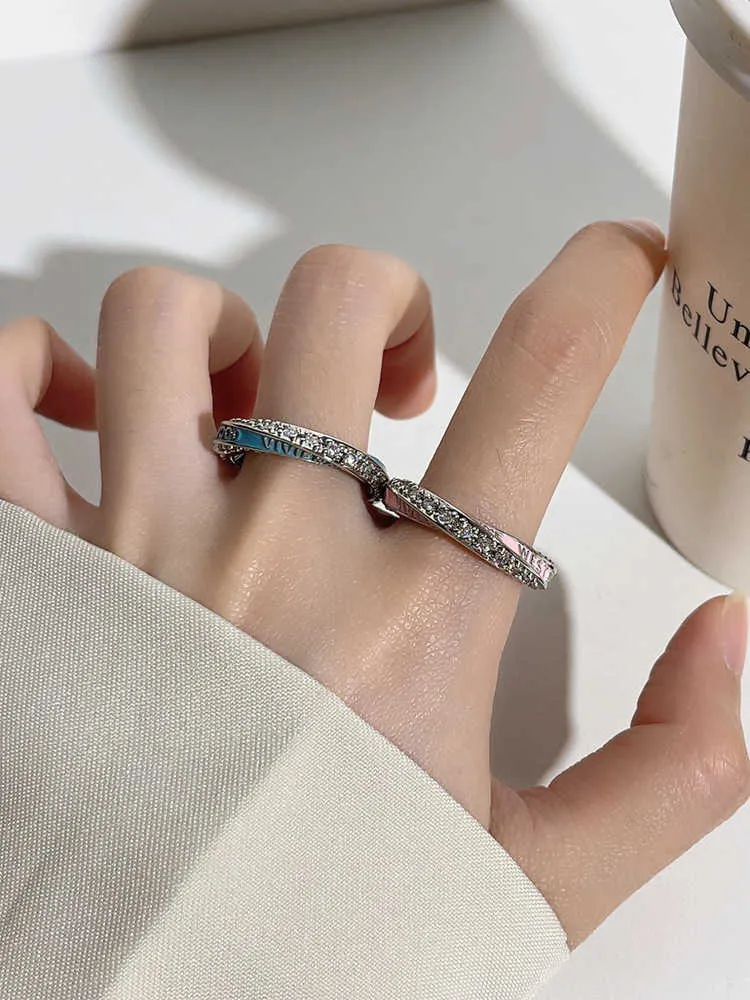 Designer Westwoods personlighet full diamant emalj droppglasyr Saturn Open Ring unik design Högkänsla Fashion Par Nagel