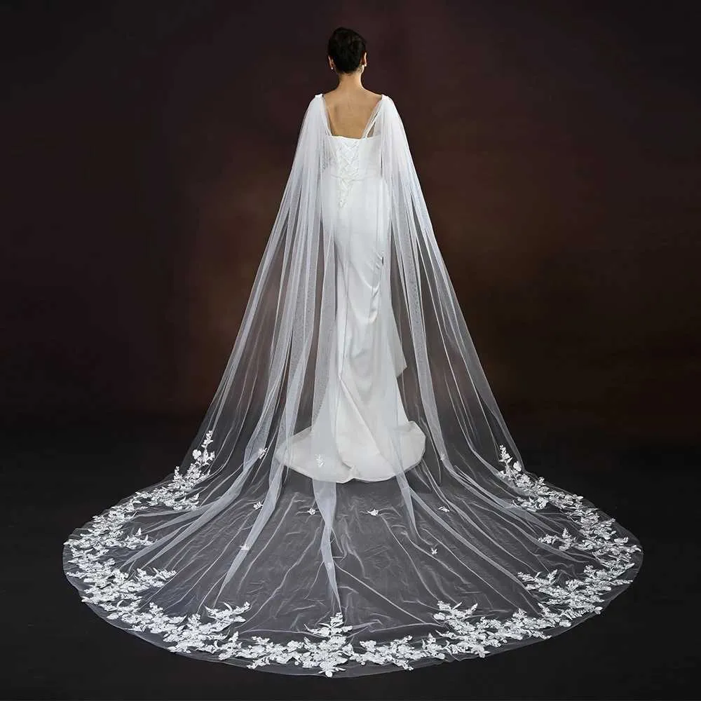 Gioielli per capelli Cattedrale da donna Lungo mantello da sposa Velo staccabile Mantello in tulle Abiti da sposa Scialle Decorazione per eventi VPG17_voghion.com