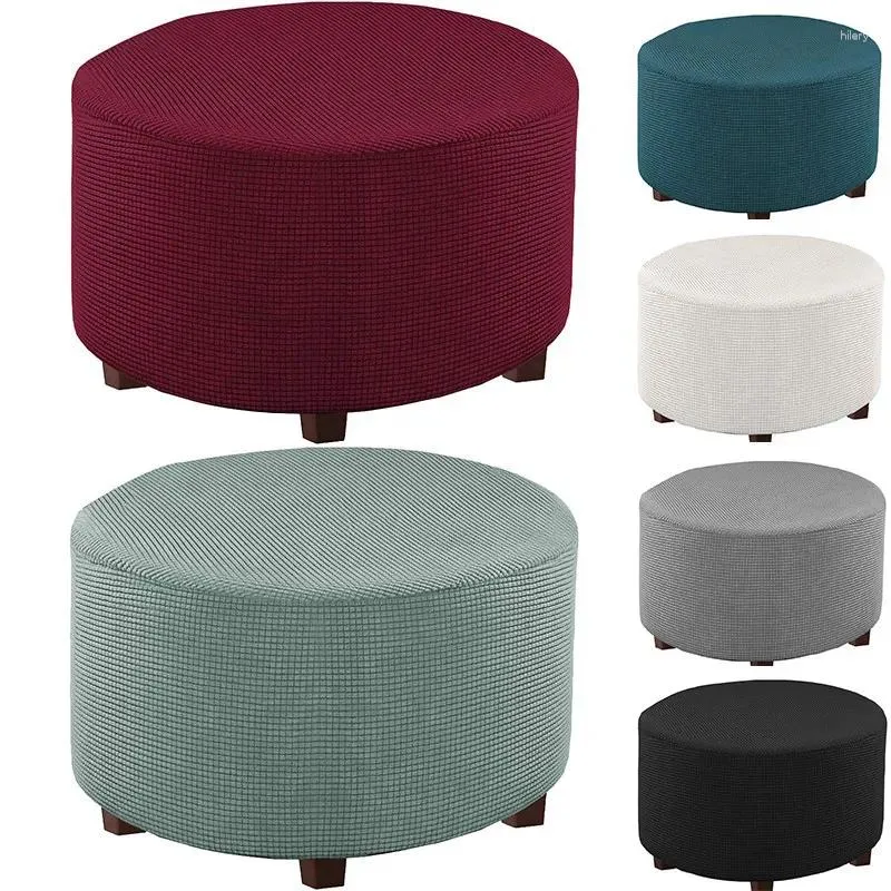 Stol täcker rund pall slipcover elastisk fotstödskydd ottoman för fotpall fast färg tvättbar spandex