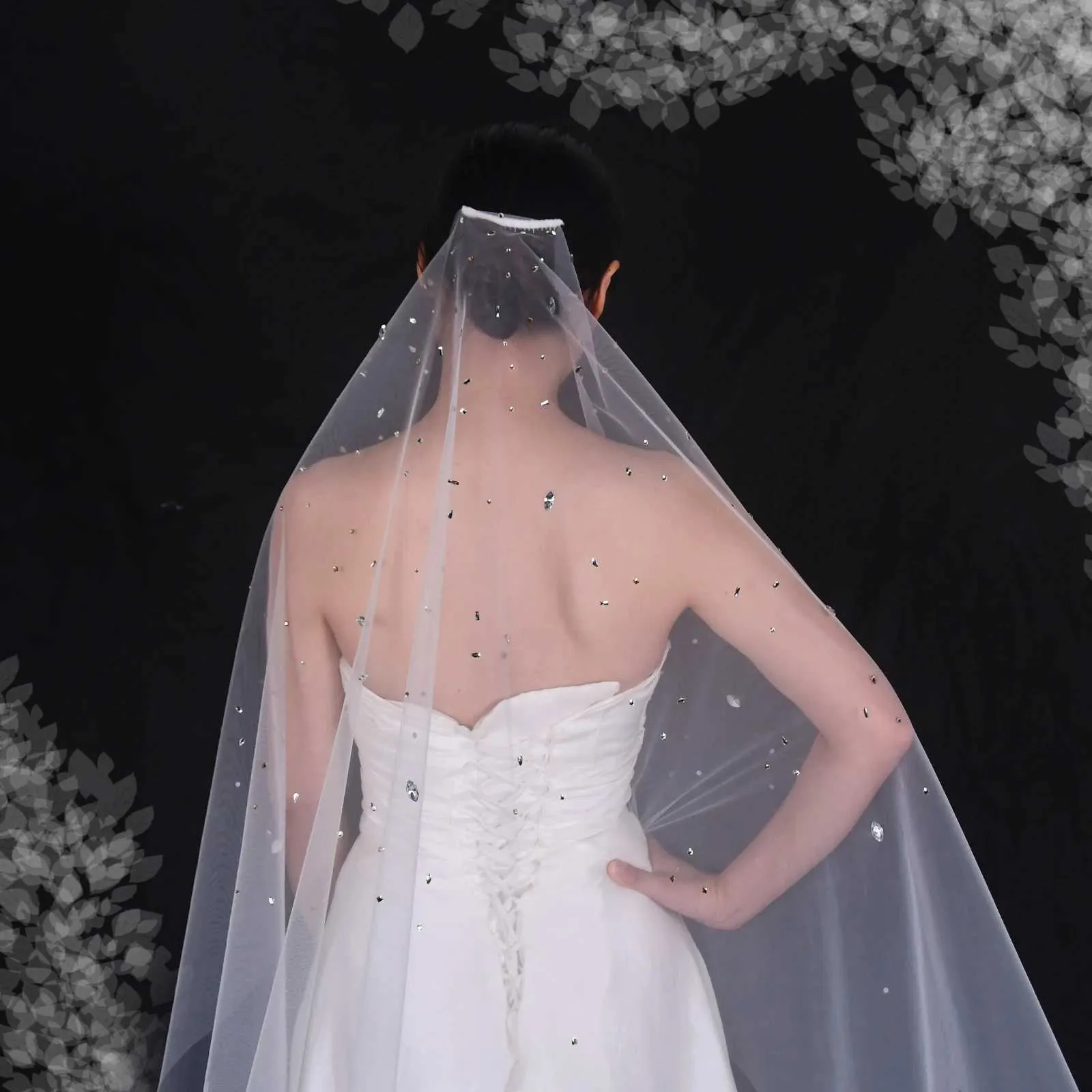Gioielli per capelli V178 Veli da sposa con perline e cristalli, 1 strato, in tulle morbido con pettine, accessori da sposa per la sposa_voghion.com