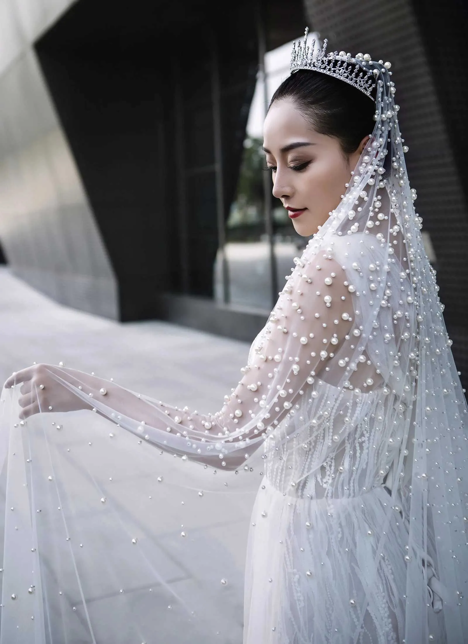 Hair Jewelry V139 Beaded Bridal Extra Long Cathedral Length Veil 3M Wide Veils with Comb Wedding Accessories_voghion.com
