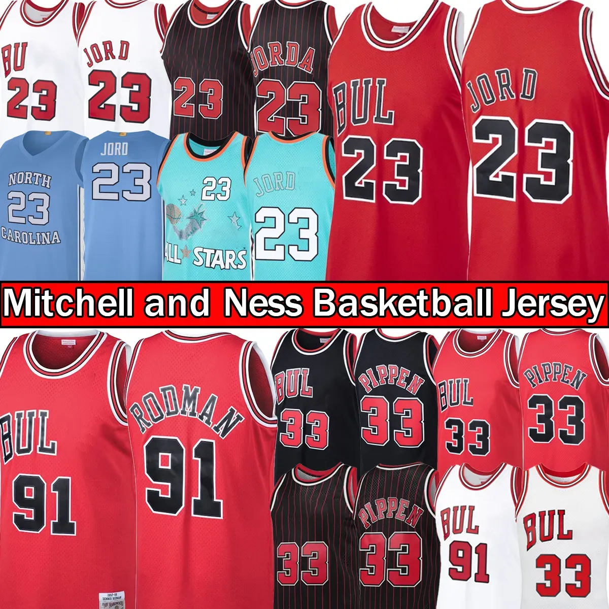 Michael 23 Basketball Trikots Scottie 33 Pippen Dennis 91 Rodman City Retro City Jersey Herren Red White Shirt