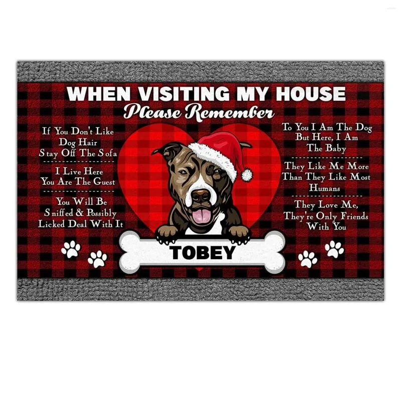 Carpets HX Custom Name Pitbull Doormats When Visiting My House Please Remember Printed Flannel Indoor Xmas Home Decor