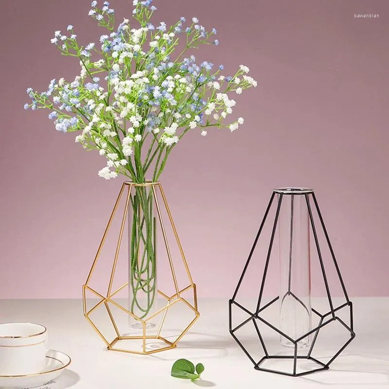 Vases Geometric Iron Line Vase Terrarium Simple Retro Metal Plant Holder Modern Nordic Hydroponic Wrought