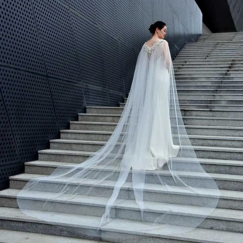 Hair Jewelry Womens VG74 Long Bridal Bolero Cloak Capes Veil 3D Flowers Wedding Accessories for Bride Shawl Soft Evening_voghion.com