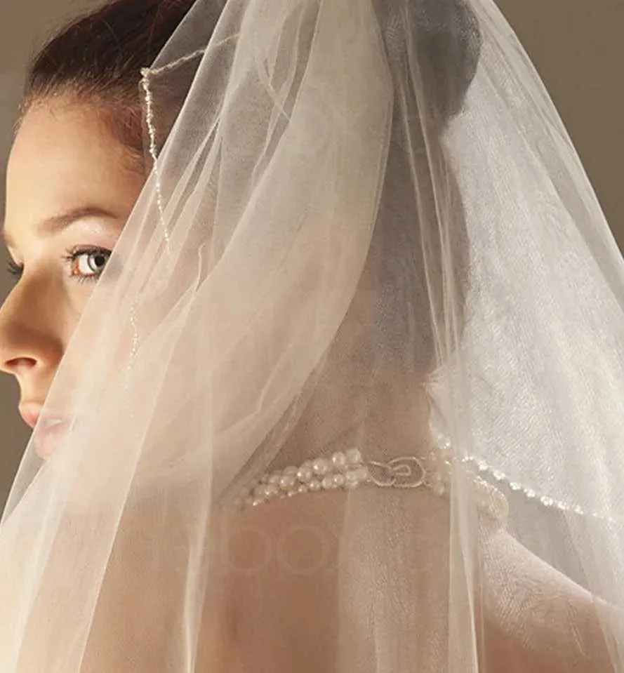 Haarschmuck Reales Bild Romantisch Auf Lager Einfache Linie Rand Perlen 2T ory Weiß Ellenbogen Hochzeit Schleier Braut Schleier Mit Kamm_voghion.com