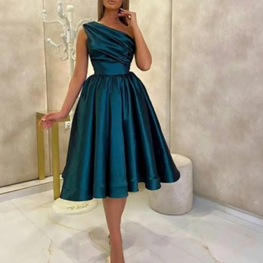 New Arrival One shoulder Short Evening dresses Woman Party Night Satin Cocktail jurken Cheap Cocktail Dress 2021 Prom Gowns 263S