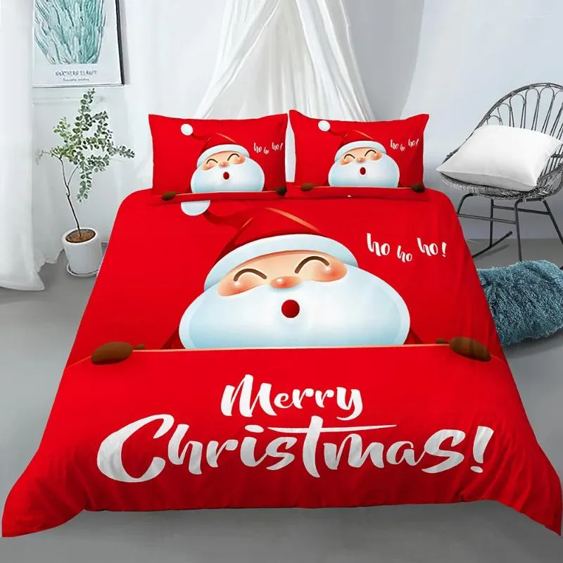 Ensembles de literie 2024 Santa Claus Christmas Set 2 / 3pcs Couvre de couverture d'oreiller Twin Coubit complet Coup de lit Kids Luxury Home Textile