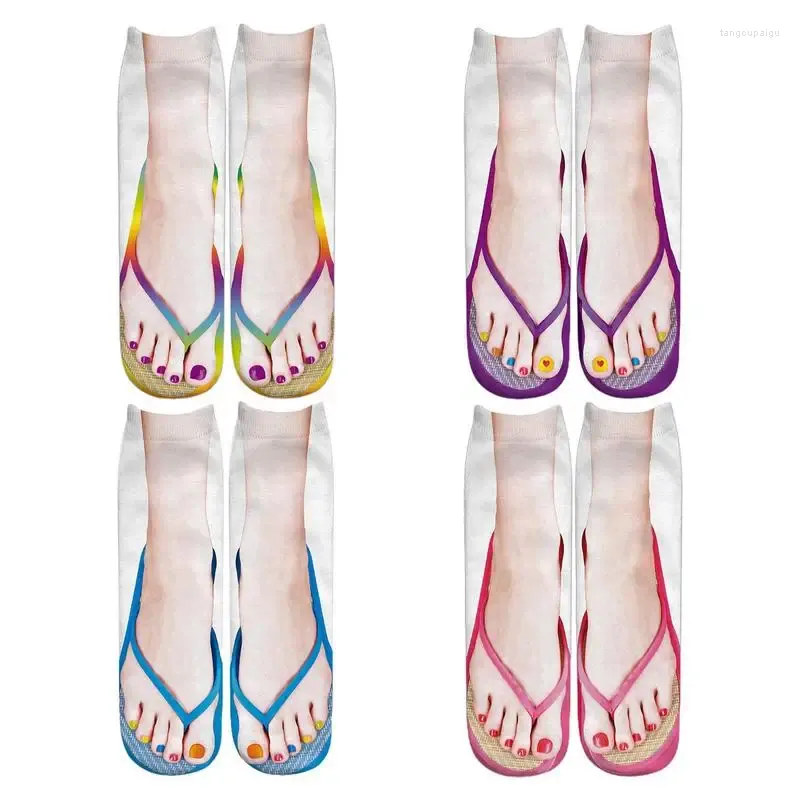 Frauen Socken 3D -Muster Maniküre Druckschuhe Flop Funly Running Men Middle Cut Knöchel Socke