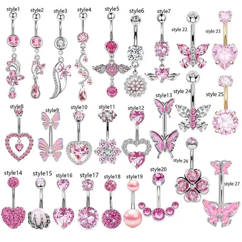 1PC Heart Belly Button Ring 14G Women Sexy Butterfly Dangle CZ Navel Piercing Barbell Body Gift Ombligo 240429