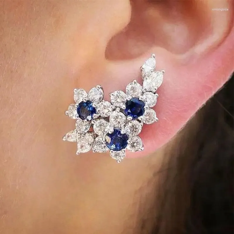 Stud Earrings Gorgeous Women's With Blue/White Round CZ Luxury Female For Wedding Engagement Party Brilliant Jewelry