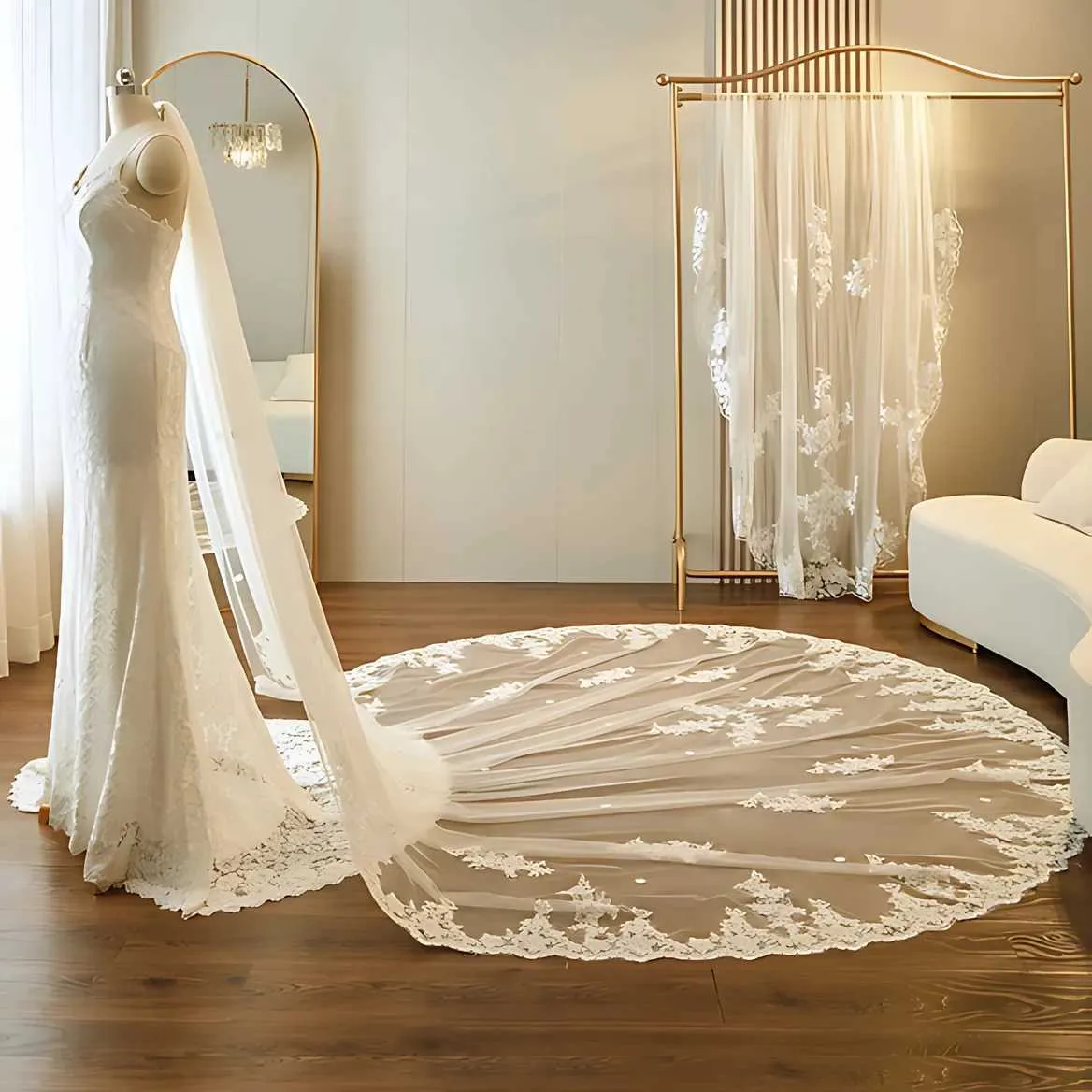 Bijoux de cheveux V67 voiles longs Style cathédrale dentelle brodée patch voile de mariage 1 niveau accessoires de robe de mariée pour_voghion.com