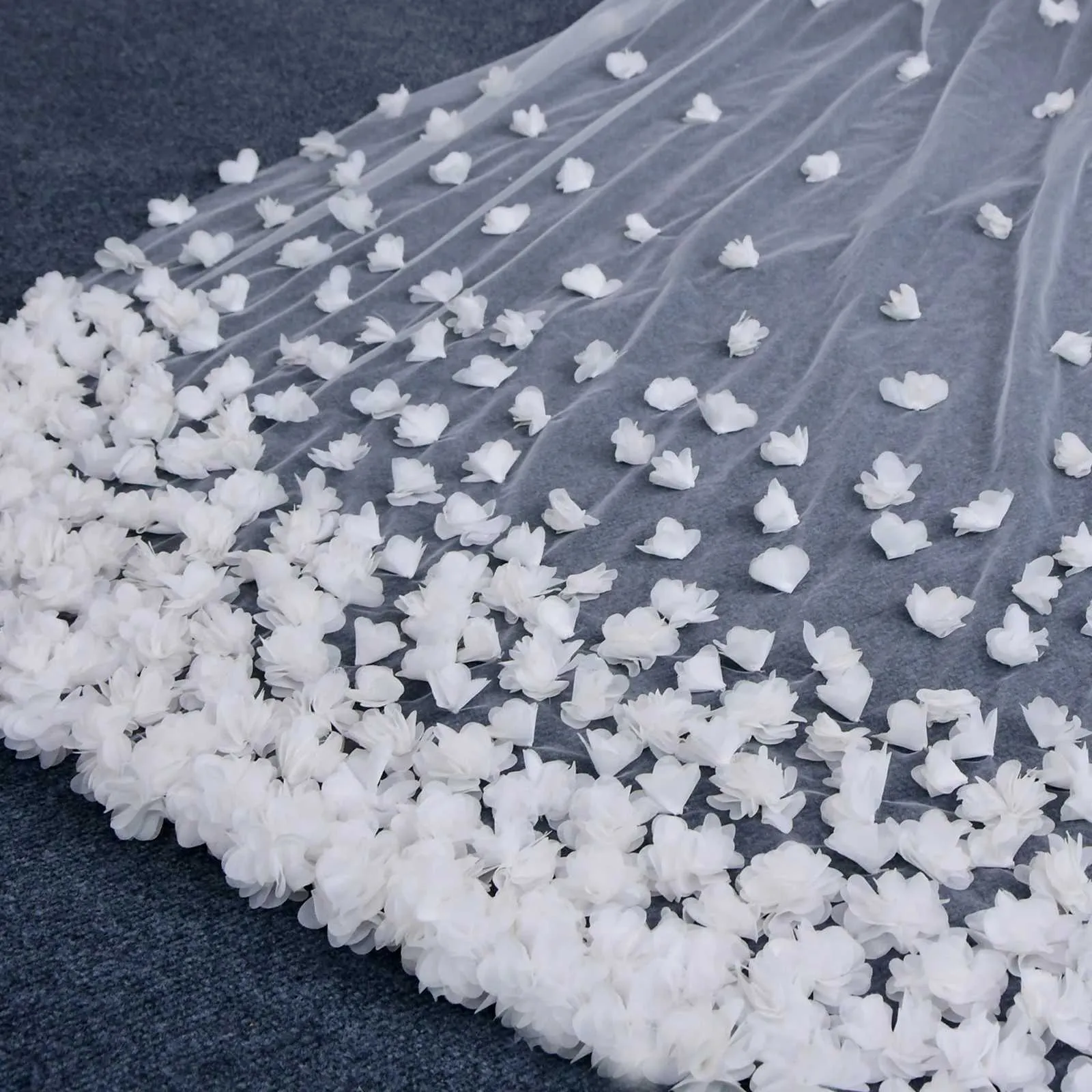 Long Cathedral Bridal Veil With 3d Flowers And Comb For Wedding_voghion.com