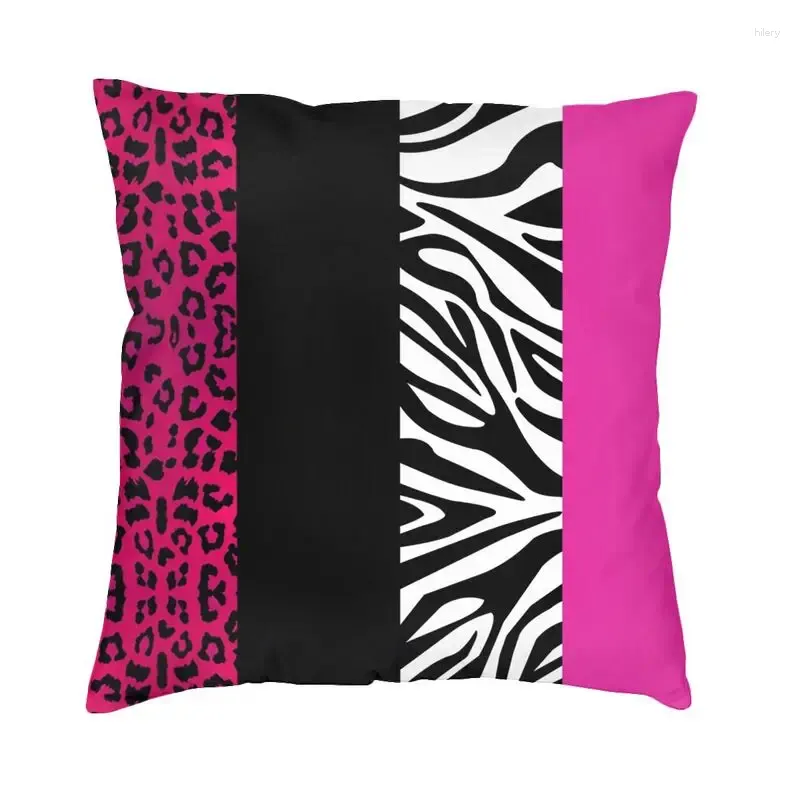 Kudde Pink Zebra och Leopard Animal Print Stripes täcker 40x40 Polyester Throw Fall för SOFA BIL Square Pillow Case