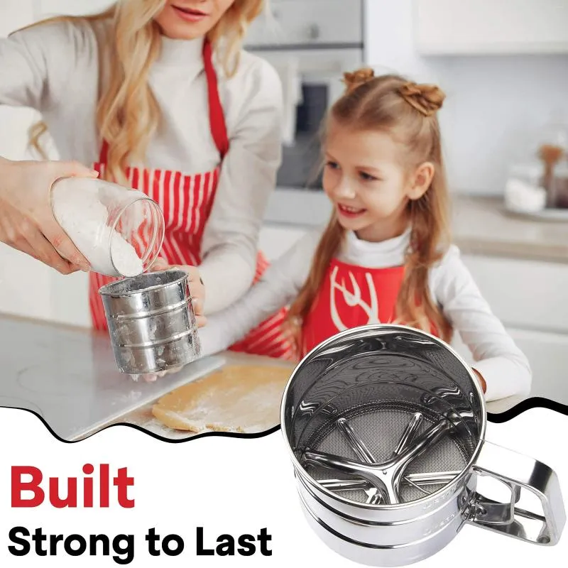 Baking Tools Stainless Steel Flour Sieve Handheld Semi-automatic Cup Type With Scale Sugar For Cooking Kitchen