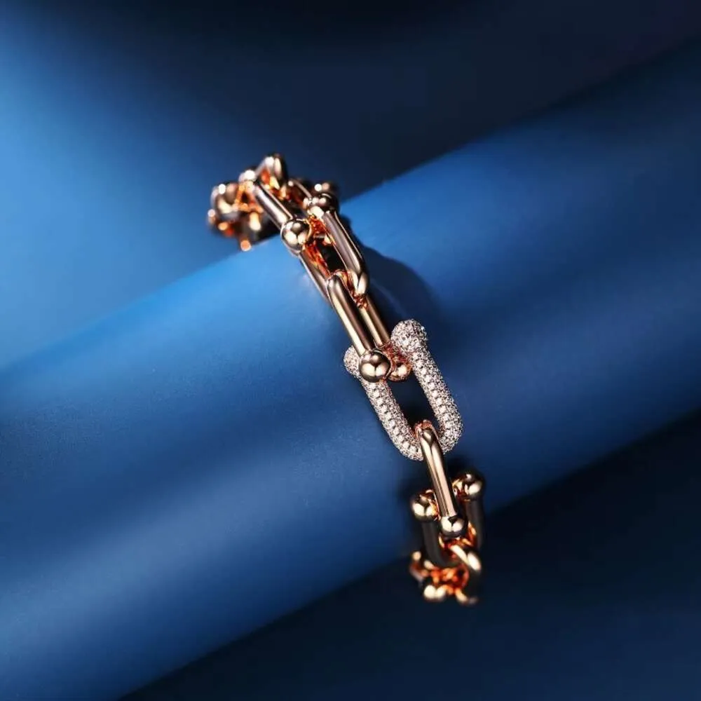 S925 Silver TiffanyJewelry Heart Pendants Version High Version V Gold Precision Horseshoe Double Ring Full Diamond Bamboo Bracelet Joint Uphaped Interlocking Couple Horse